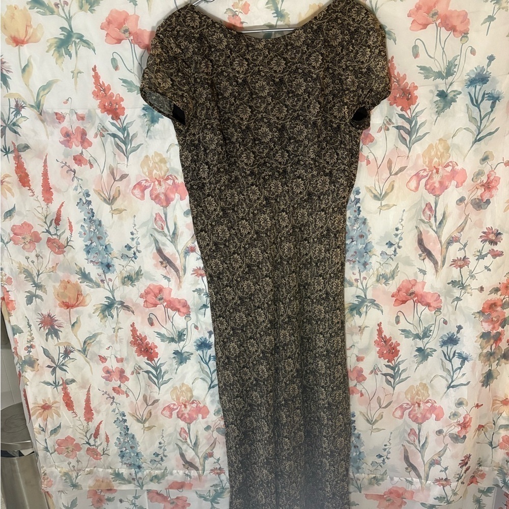 Vintage Laundry By Shelli Segal Brown Sheath Maxi Dress Scoop Neck